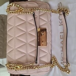 Michael Kors White Quilted Shoulder Bag with Gold Chain